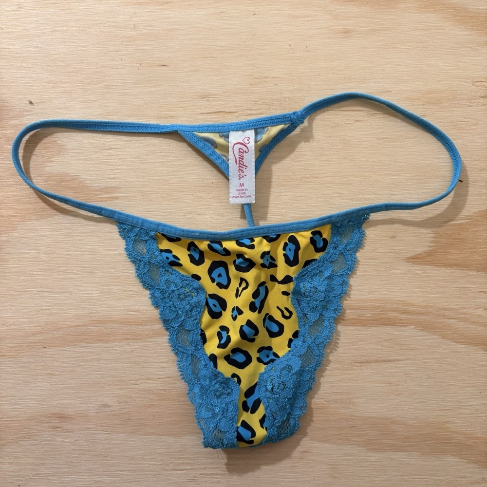Candies Blue/yellow Cheetah Print Lace G String Thong Y2K Sexy Size m